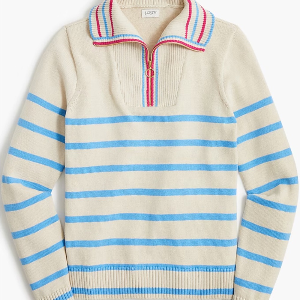 J. Crew Beige and Blue Stripped Rugby Sweater Size S